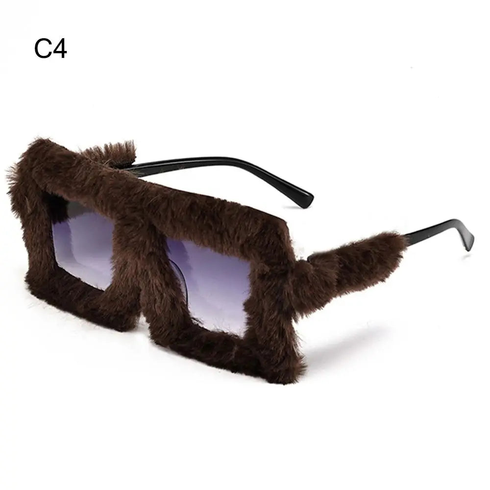 Oversized Square Women Sunglasses New Fashion Furrry Frame Gradient Shades Eyewear Retro Brand Design Winter Sun Glasses 2025