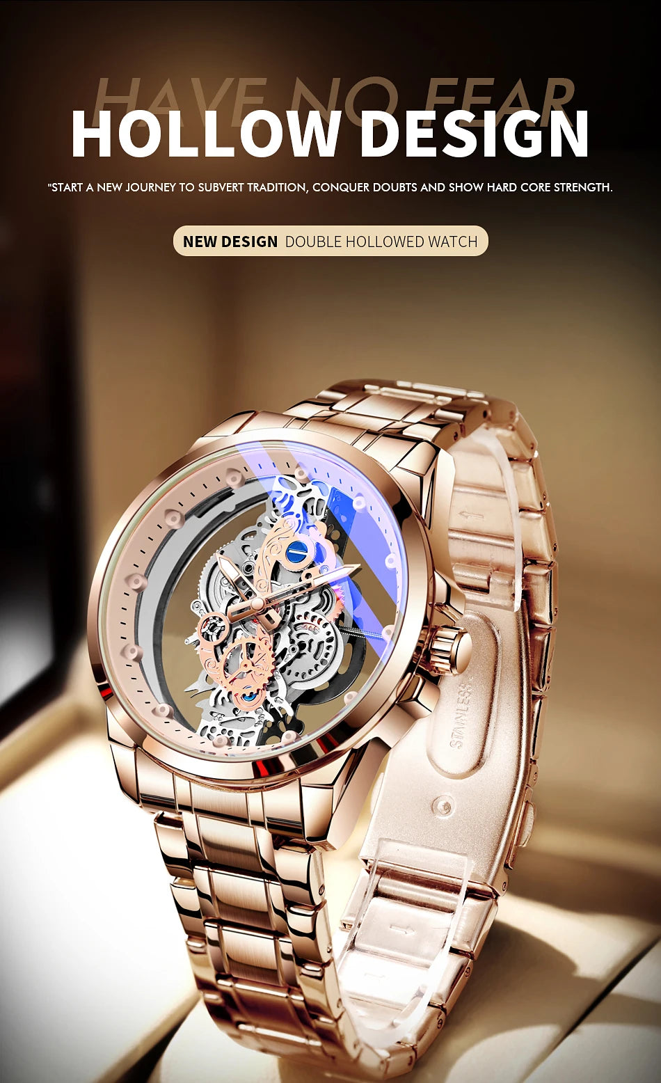 TPW Hot Trendy Fashion Wholesale Men Golden Skeleton Automatic Quartz Wrist Watches Luxury 2024