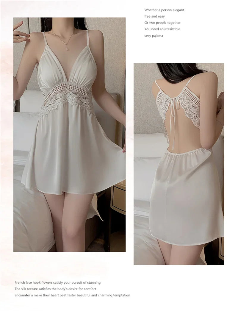 REBEYULI Brand 2025 Vintage Women Nightgown Sets Sexy Lingerie Set Spaghetti Strap Nigh Dress with Bra Cups Women's Nightwear