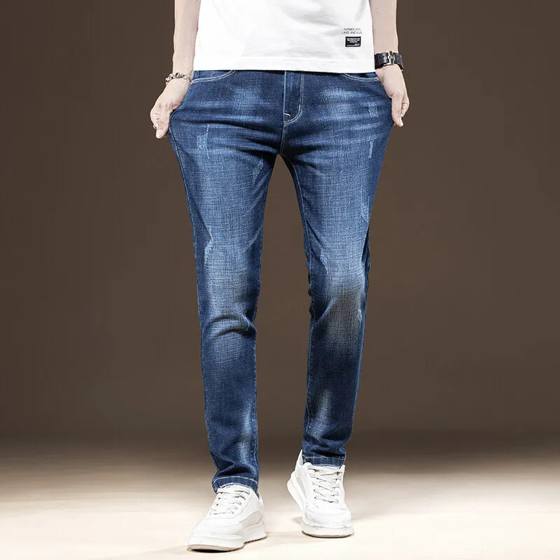 Slim Boys Blue Jeans, Black Men's Fashion Casual Trousers, Gray Denim Pants, Asian Size 28-38, Men Jean
