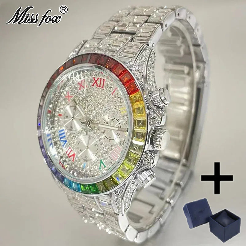 Top Luxury Iced Rainbow Watch Jewelry