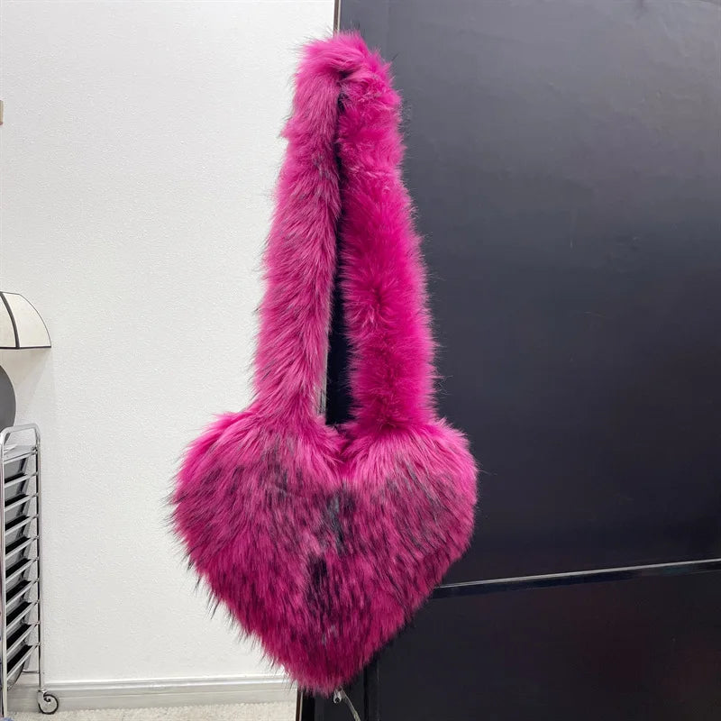 Fluffy Plush Heart Shaped Women bags