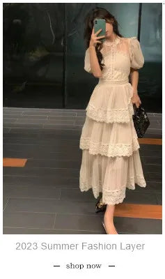 JAMERARY Women Dress Summer Runway Cut Out Double Layer Ruffles Embroidery Elastic Waist Short Party Vestidos Holiday Beach Wear