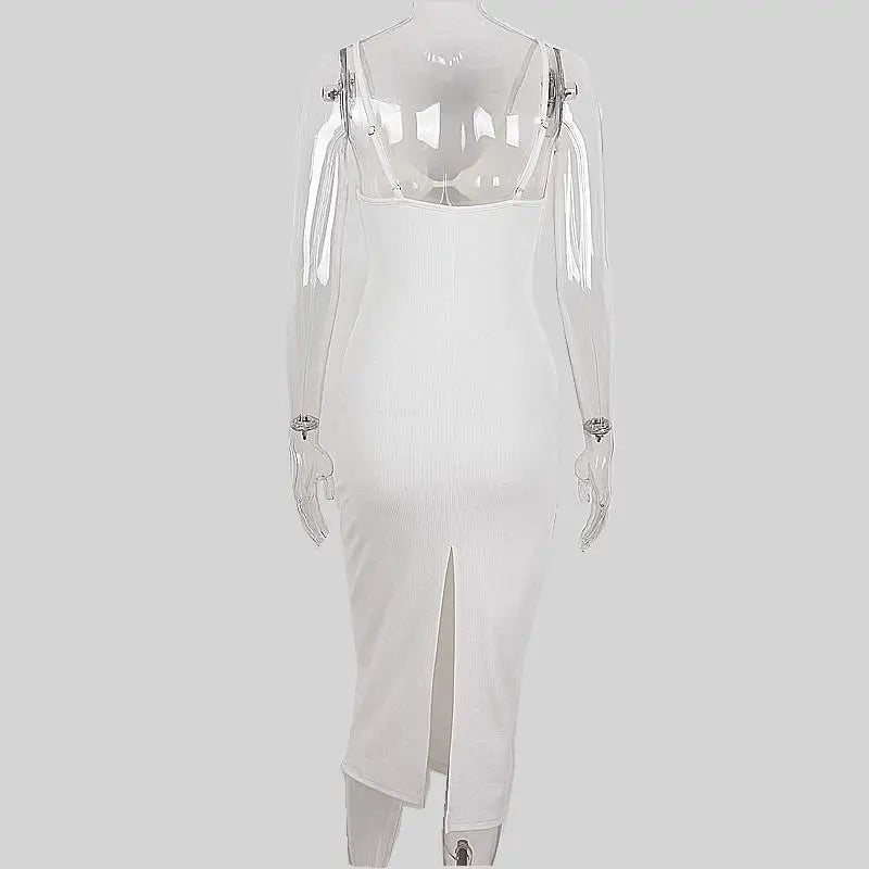 Women Sleeveless V-Neck Cutout Bodycon Dress High Street Elegant Party Vestidos Suspender Backless Bodycon Long Dresses