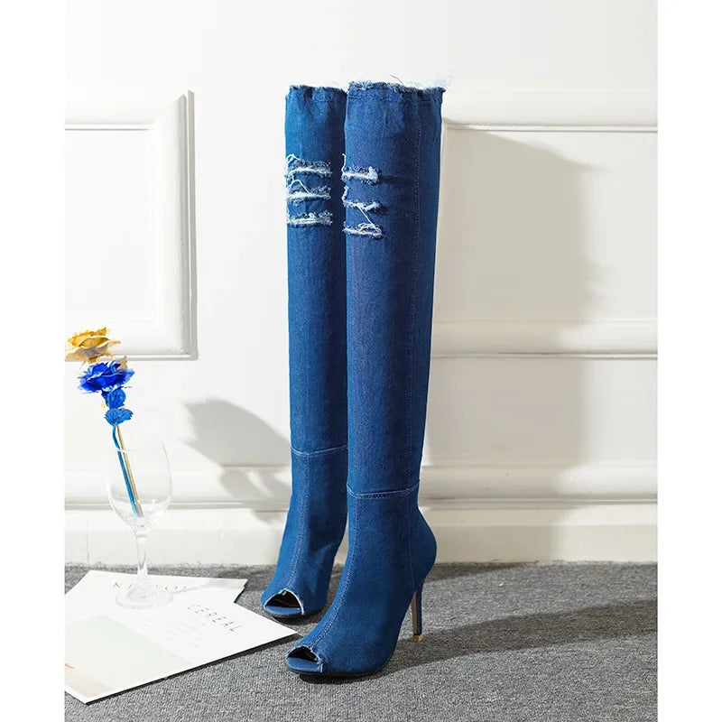 Women Thigh High jean Winter Boots