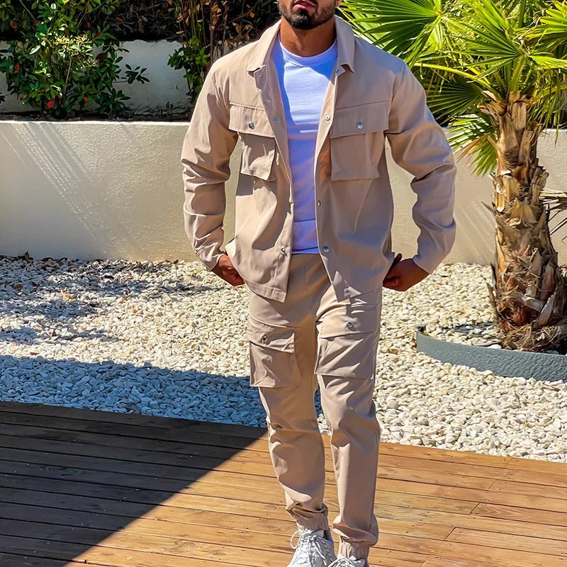 2025 Fashion Men's Casual Sets Male Trend Streetwear Long Sleeve Jacket Coat+Leggings Pants Sport 2 Pieces New Men Clothing Suit