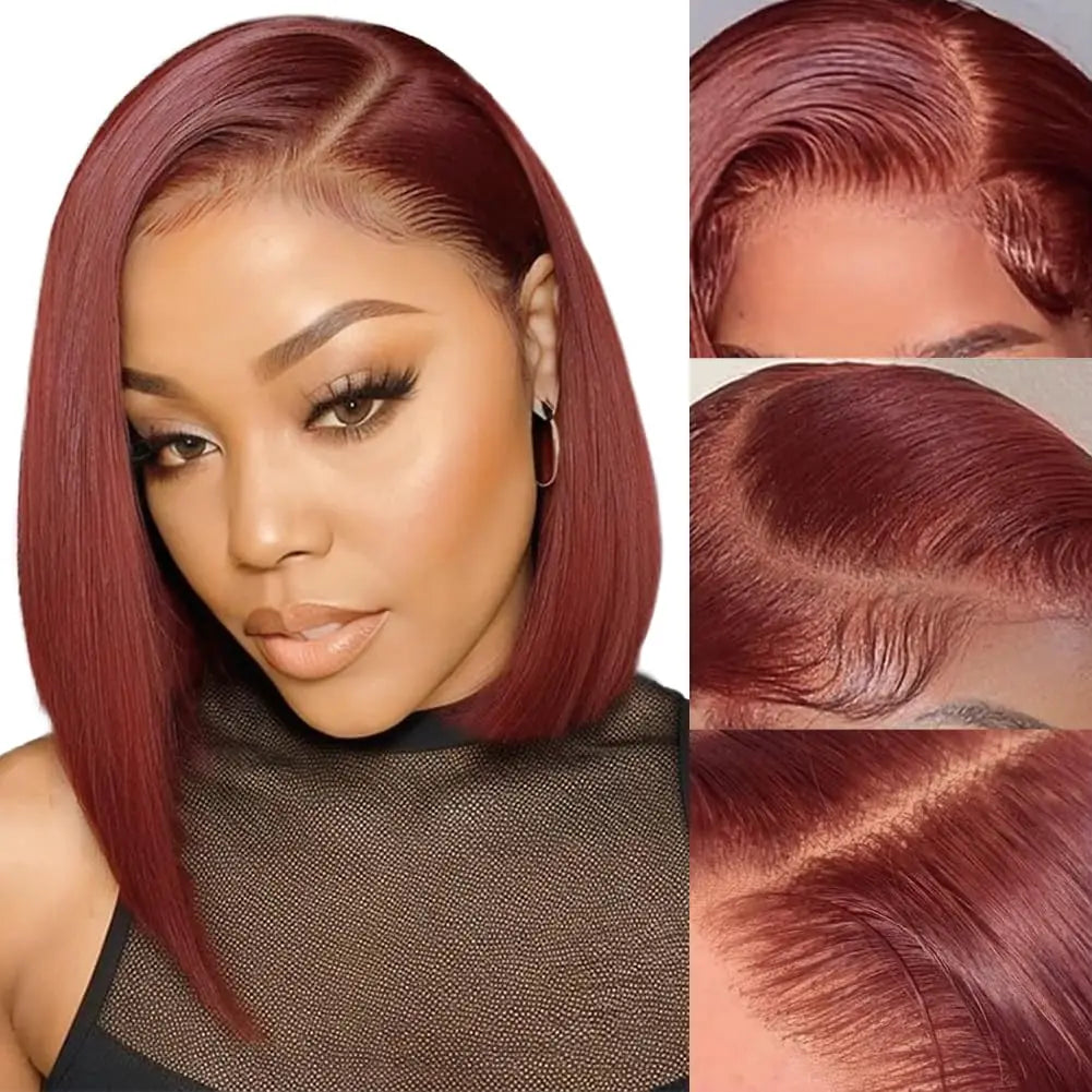 Dark Purple Bob Wig Human Hair 13x4 Hd Lace Front Wigs Human Hair 180% Density Glueless Wigs Short Cut Straight Bob Wigs