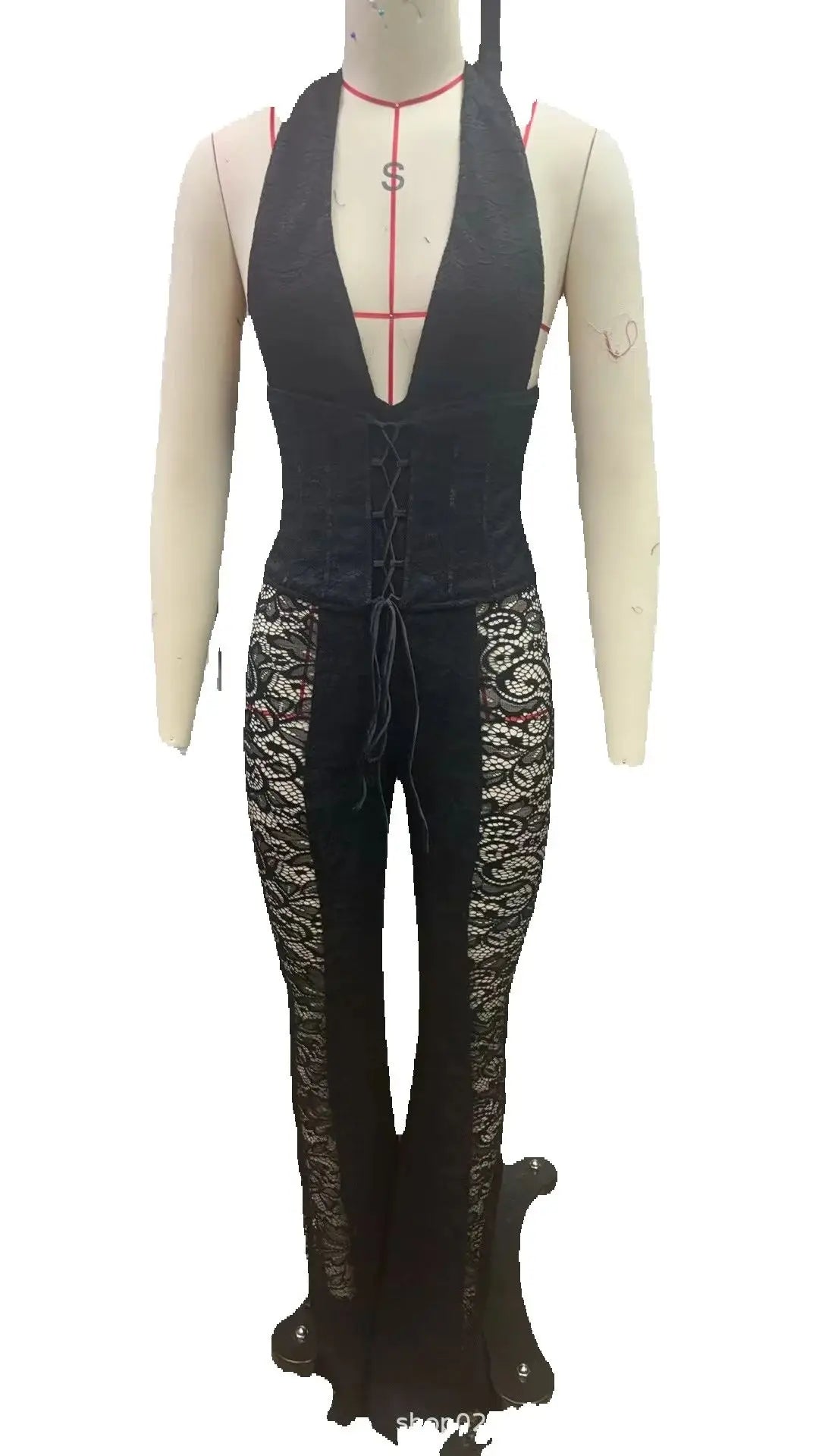Sexy Lace Tops Two Piece Pant Set 2025 Women Summer Elegant Luxury Clothes Club Wear Halter Corsets 2 Piece Pant Sets Outfits