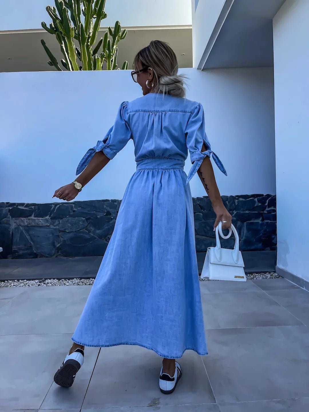 Sexy V-neck Long Single-Breasted Denim Dress
