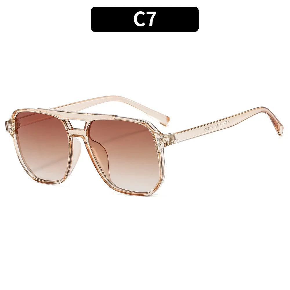 Vintage Square Sunglasses Thick Frame Double Bridge UV400