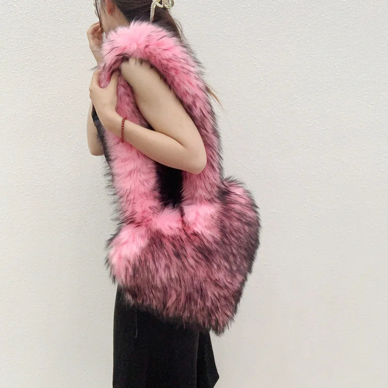 Fluffy Plush Heart Shaped Women bags