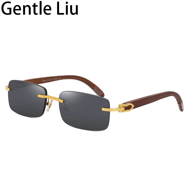 Natural Rimless Wooden Sunglasses Men Women 2025 Trendy Original Wood Sun Glasses for Male Retro Rectangle Eyewear Shades Uv400