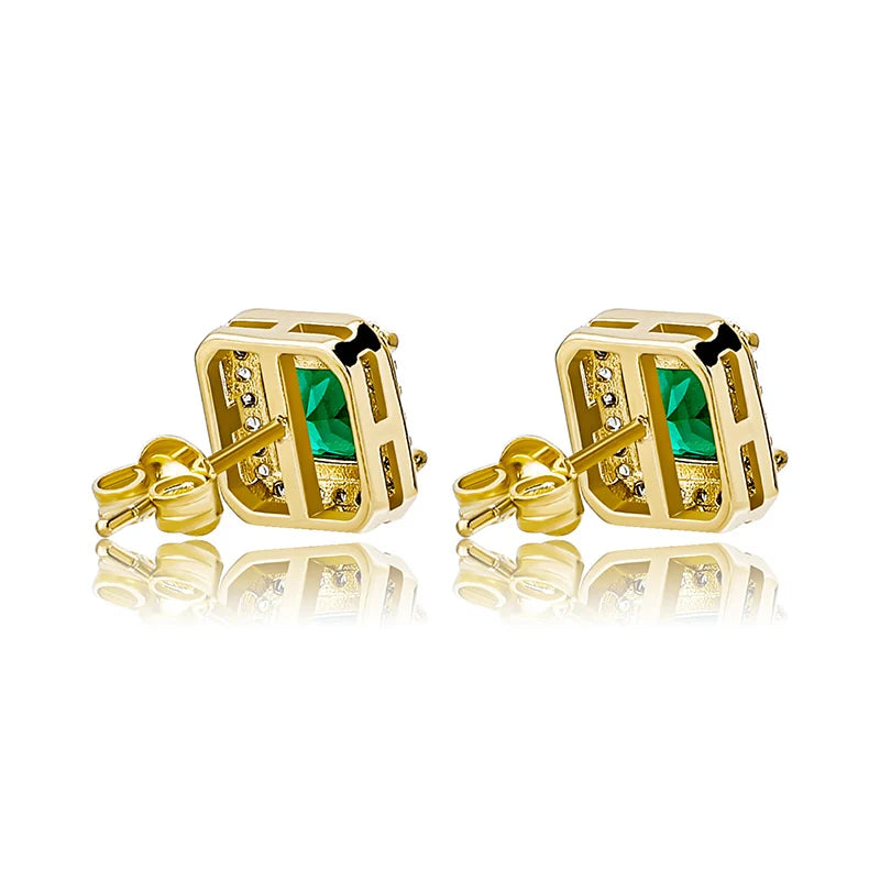 1 Pair Hip Hop 3A+ CZ Stone Pave Bling Ice Out Geometric Square Stud Earrings for Men Rapper Jewelry Gold Silver Color