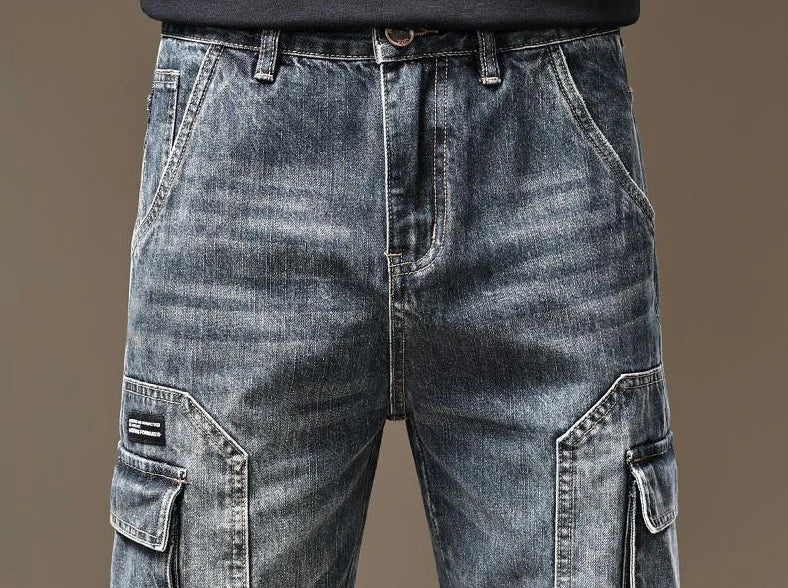 Jeans for Men Straight Male Cowboy Pants with Pockets Trousers Cargo Regular Aesthetic New in Stacked Korean Fashion Trend 2024
