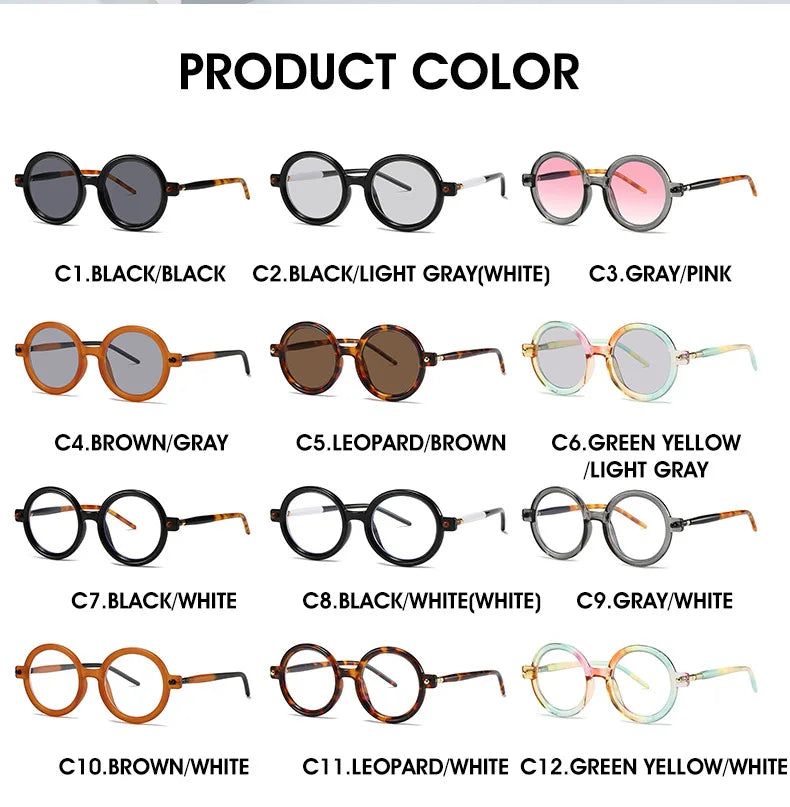 Retro Gray Pink Lens Round Sunglasses Women 2025 Brand Trendy Shiny Circle Frame Men Spectacle Plain Eyewear Shades Sun Glasses