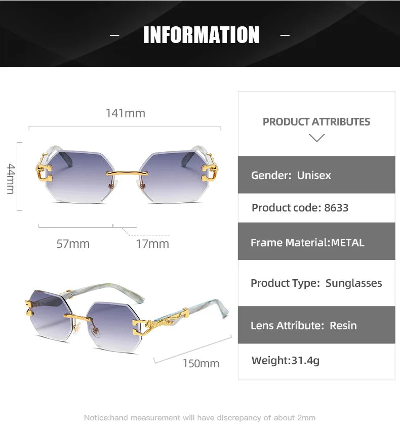 Small Frame Hexagon Rimless Sunglasses Men Retro Frameless Sun Glasses for Women 2025 Luxury Brand Square Eyewear UV400 Shades
