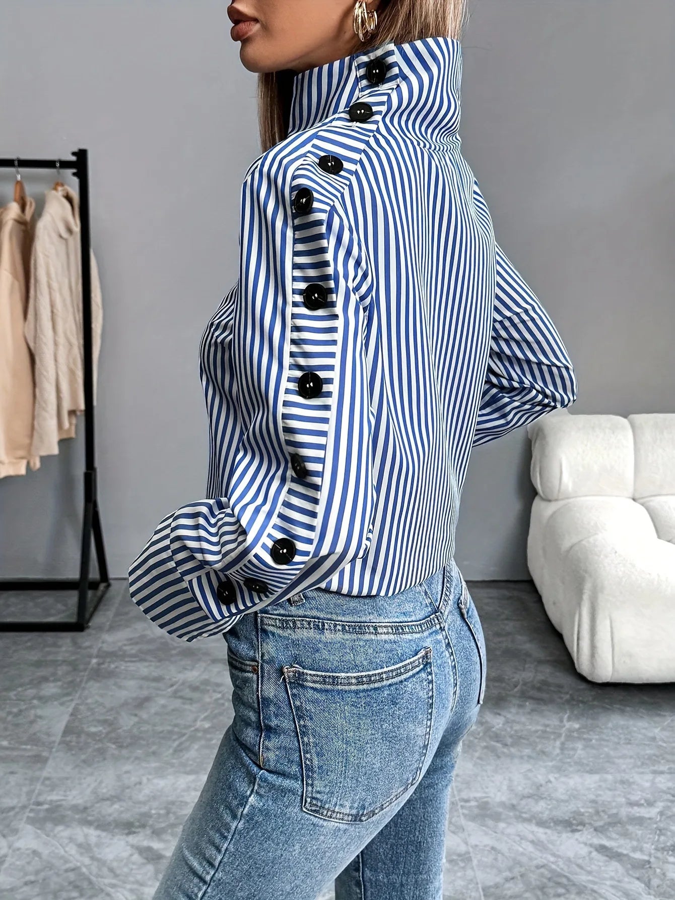 Spring Shirt New Stripe Long Sleeved Top For Women Elegant Office Lady Spliced buttons Pullover Woman Blouse 2025 Blusas