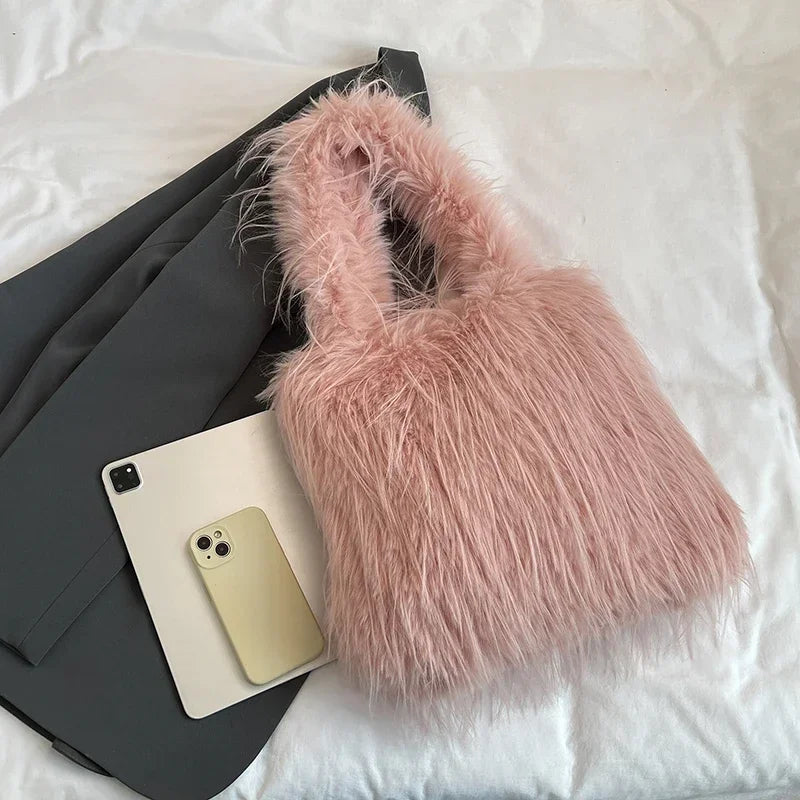 2025 NEW Wool Women's Plush Shoulder Bags Y2k Hot Faux Fur Lady Bag Large Capacity Fashion Female Furry Purse Tote Handbags