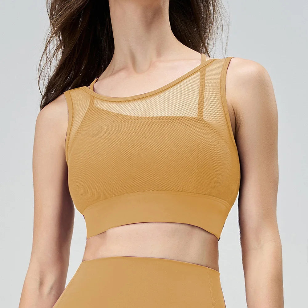 Cloud Hide SEXY Mesh Sports Bra Fitness Underwear Yoga Crop Tank Top HOT Girl Vest Athletic Shockproof Shirt Running Sportswear