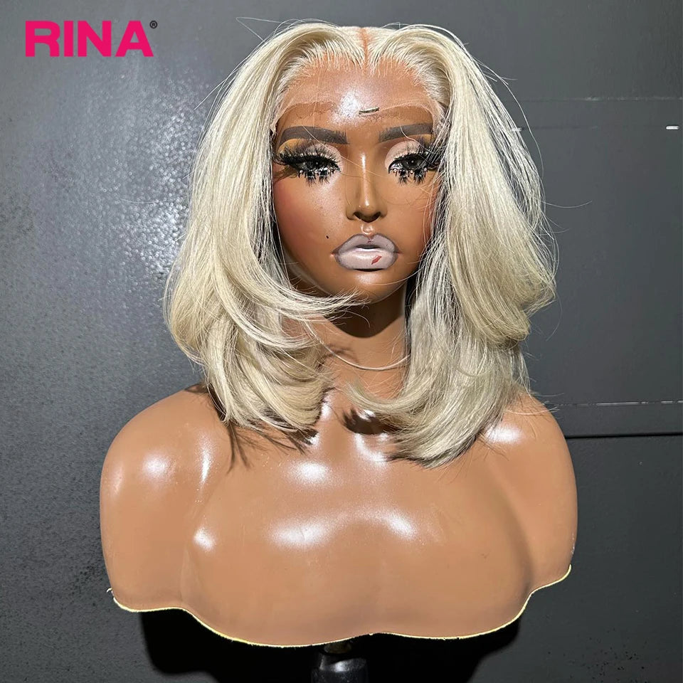 13x4 White Blonde Color Bob Wig Lace Front Wigs Human Hair 180 Density 613 Color Hair Straight Lace Frontal Wigs Pre Plucked