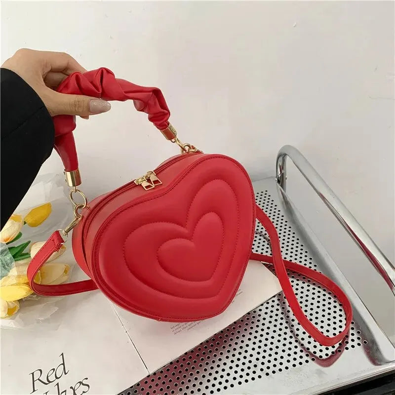 Luxury Quilted Handle Women PU Leather Heart Shoulder Bag