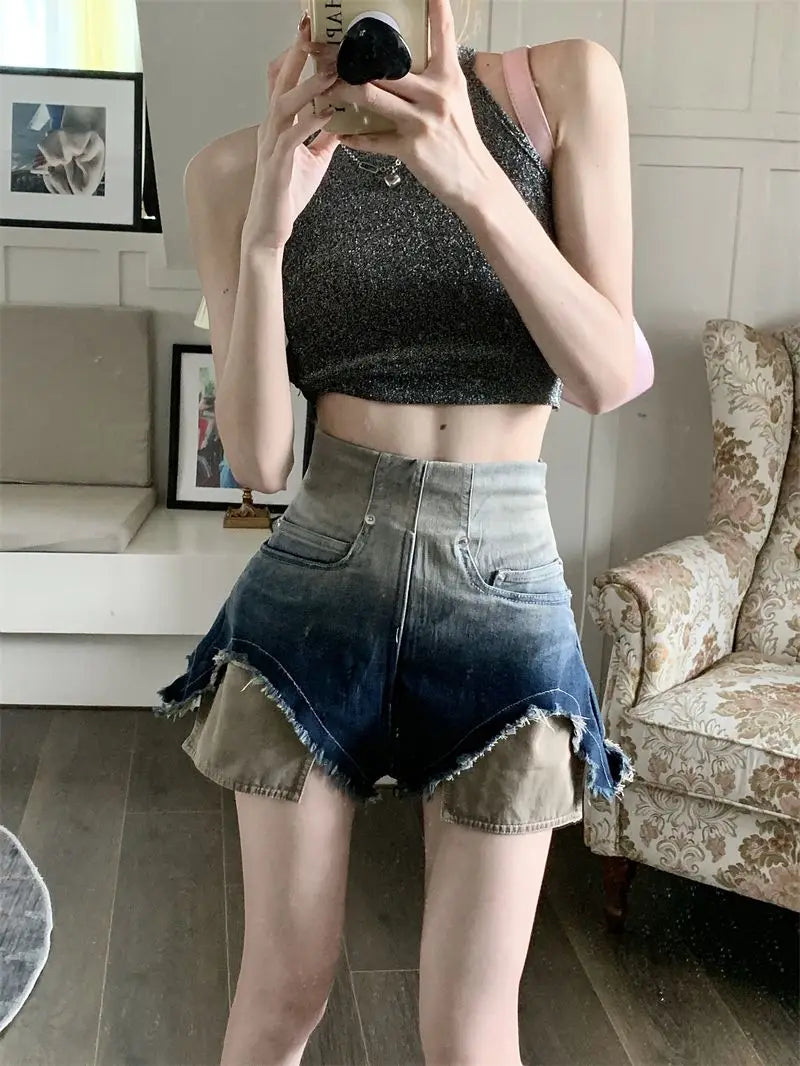High-waisted Denim Shorts for Women Loose New Spring and Summer Thin Wide-leg Hot Girl Looks Slim A-line Super