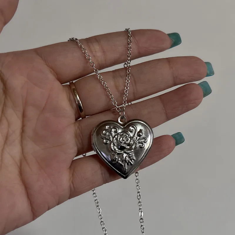 Women's Heart Locket Pendant Necklace Stainless Steel