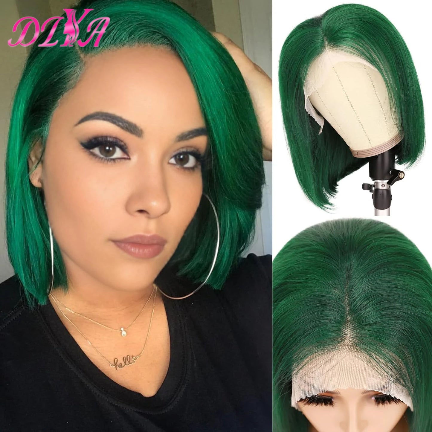 Light Lime Green Bob Wig Human Hair 13x4 Frontal Lace Wig Human Hair Pre Plucked HD Lace Bob Straight Colored Human Hair Wigs