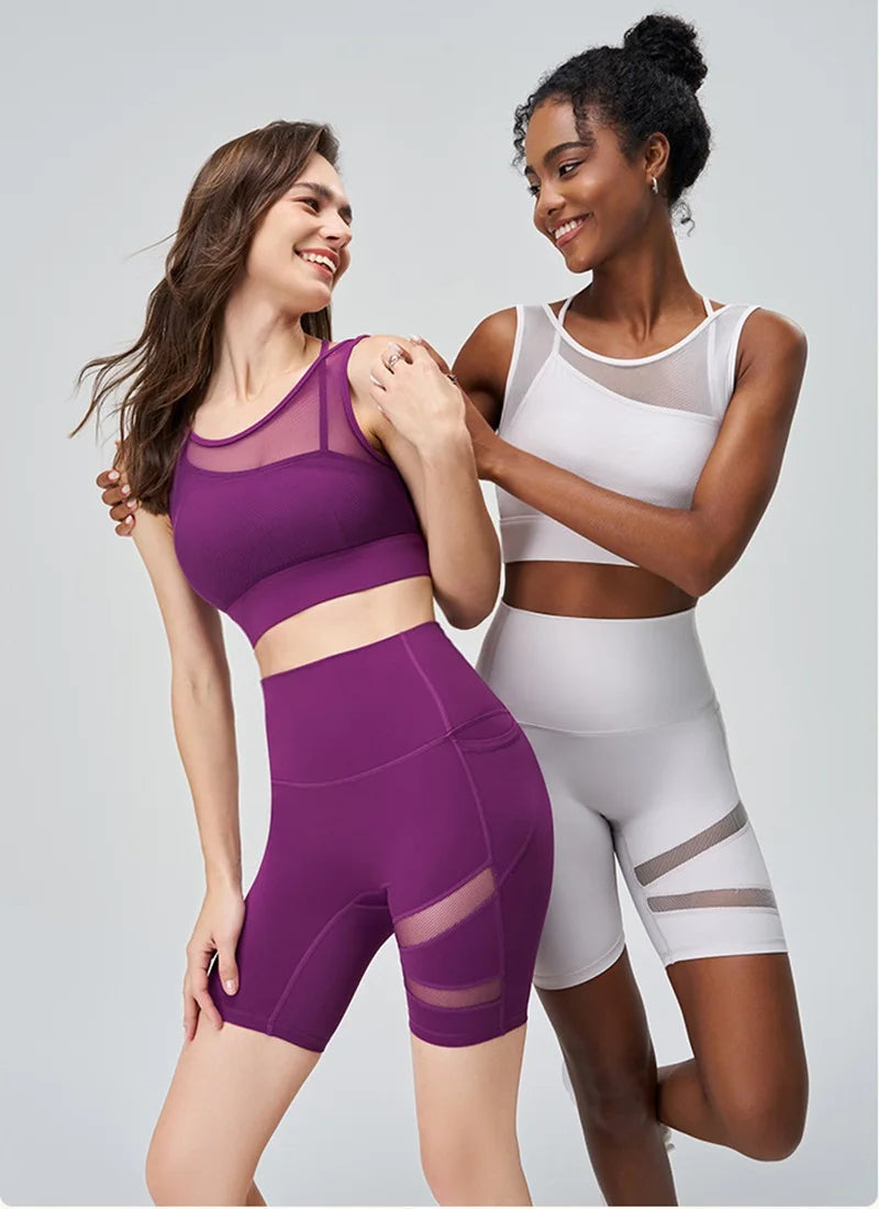 Cloud Hide SEXY Mesh Sports Bra Fitness Underwear Yoga Crop Tank Top HOT Girl Vest Athletic Shockproof Shirt Running Sportswear