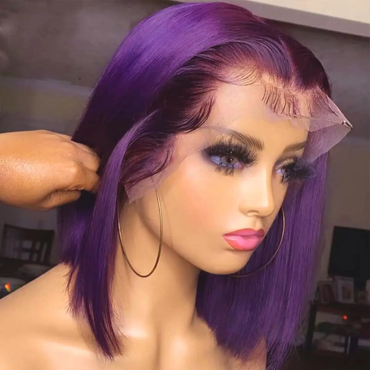 Dark Purple Bob Wig Human Hair 13x4 Hd Lace Front Wigs Human Hair 180% Density Glueless Wigs Short Cut Straight Bob Wigs