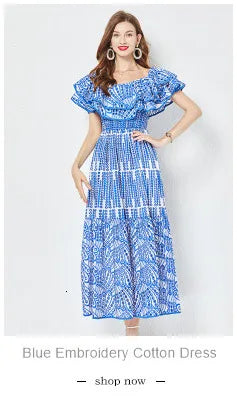 JAMERARY Women Dress Summer Runway Cut Out Double Layer Ruffles Embroidery Elastic Waist Short Party Vestidos Holiday Beach Wear