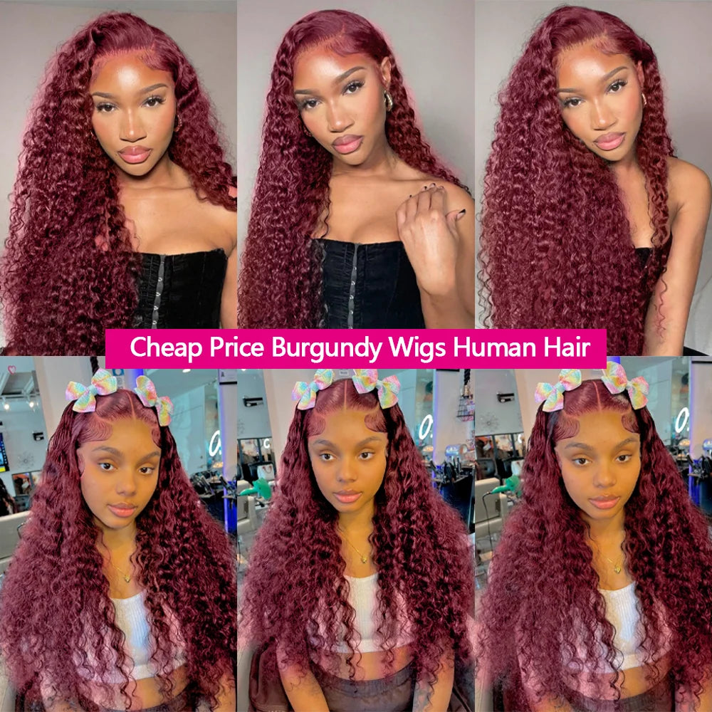 210 Density Burgundy 13x6 HD Lace Frontal Human Hair Wig 30Inch Water Wave Human Hair Wig 12A Ginger Lace Front Wig Human Hair