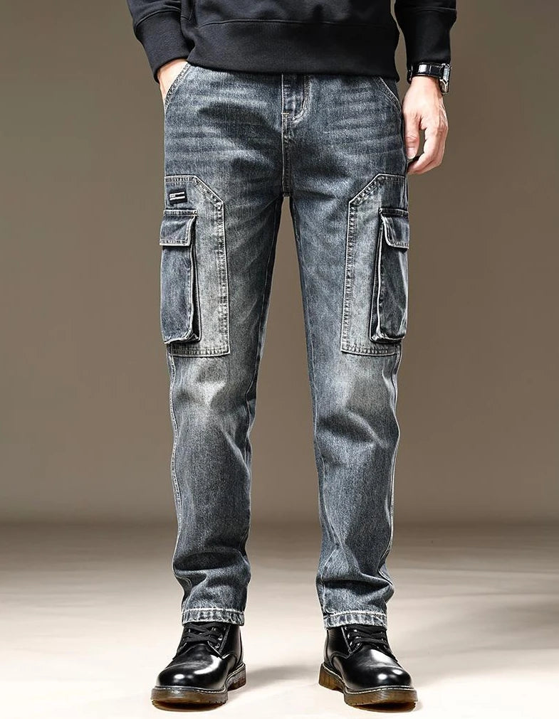 Jeans for Men Straight Male Cowboy Pants with Pockets Trousers Cargo Regular Aesthetic New in Stacked Korean Fashion Trend 2024