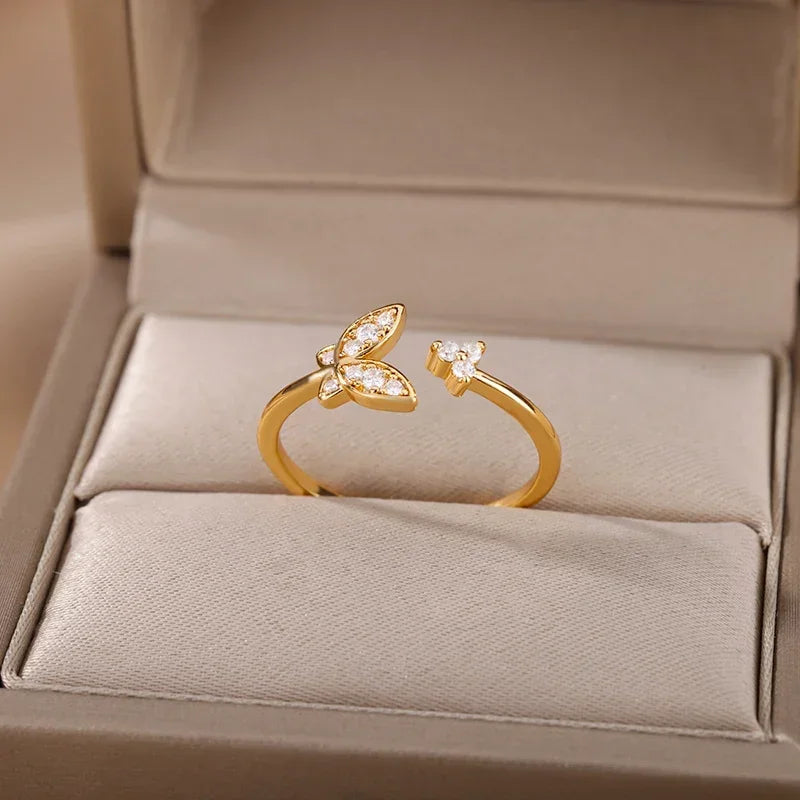 Women's Stainless Steel Heart Ring Gold Waterproof