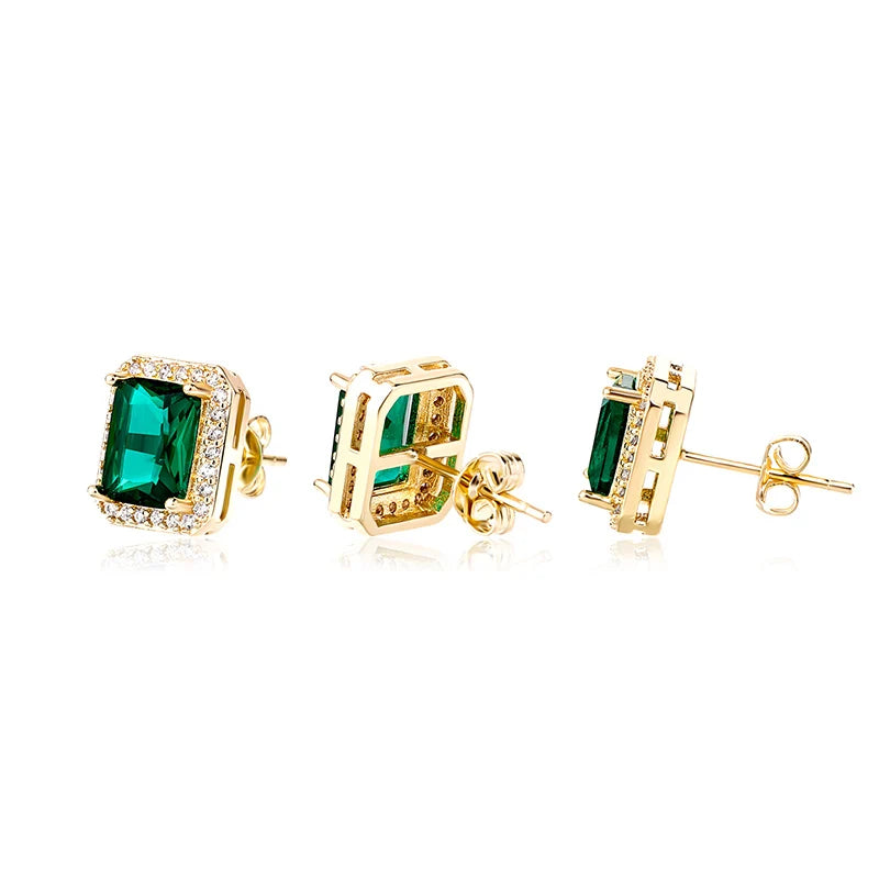 1 Pair Hip Hop 3A+ CZ Stone Pave Bling Ice Out Geometric Square Stud Earrings for Men Rapper Jewelry Gold Silver Color