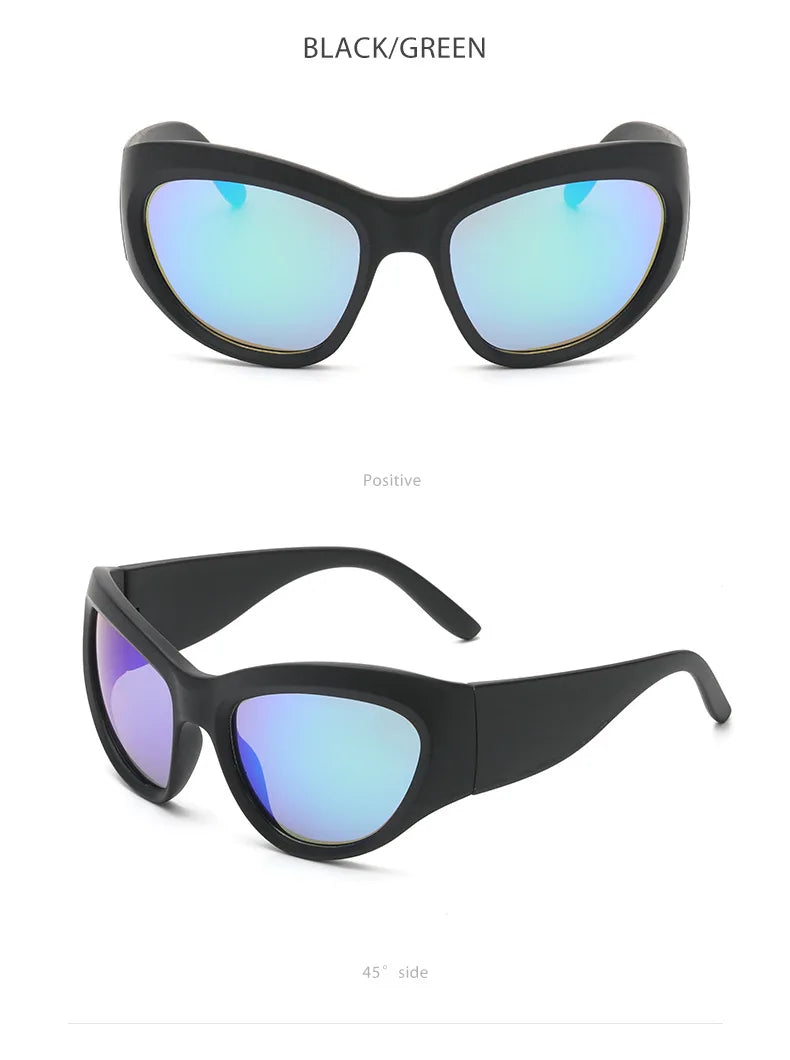 Cyber Y2K Punk Sport Cat Eye Sunglasses Women 2025 Luxury Brand Retro 2000's Wrap Around Sun Glasses Lady UV400 Eyewear Shades