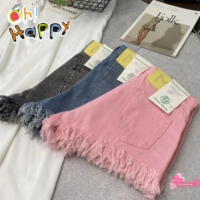 2025 High-waisted Slim Tassel White Denim Raw Shorts Summer 2024 Hot Girl Design New Womens Jean Shorts Шорти