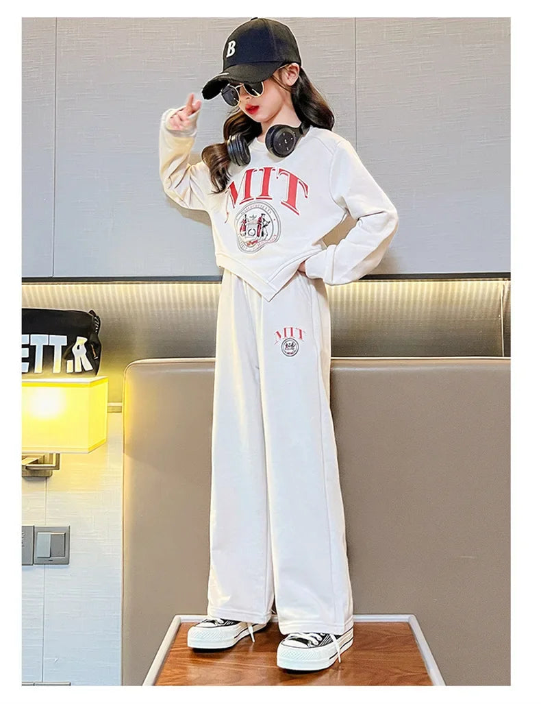 2025 autumn spring kid Girls Clothes Suit Child irregular letter sweatshirt t-shirt top and loose pant Tracksuit 4 8 10 12 year
