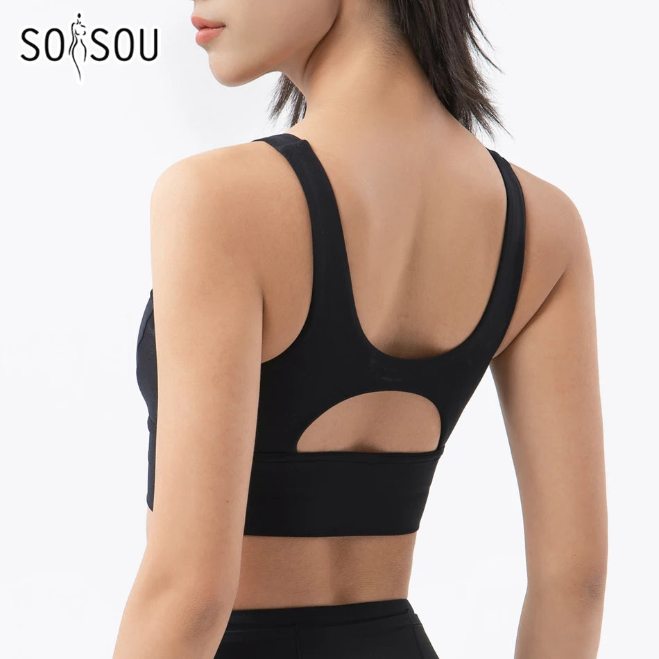 SOISOU New Top Women Sports Bra Yoga Fitness Athletic Wear Elastic Breathable Sexy Bras For Women Underwear 6 Colors Women's Bra