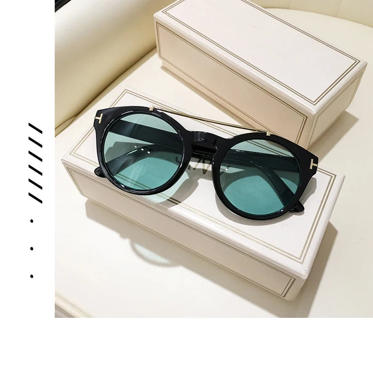 Trendy Retro Round Rivet Sunglasses Women 2025 Brand Double Bridge Shade Eyewear Colorful Lens Gray Yellow Frame Men Sun Glasses