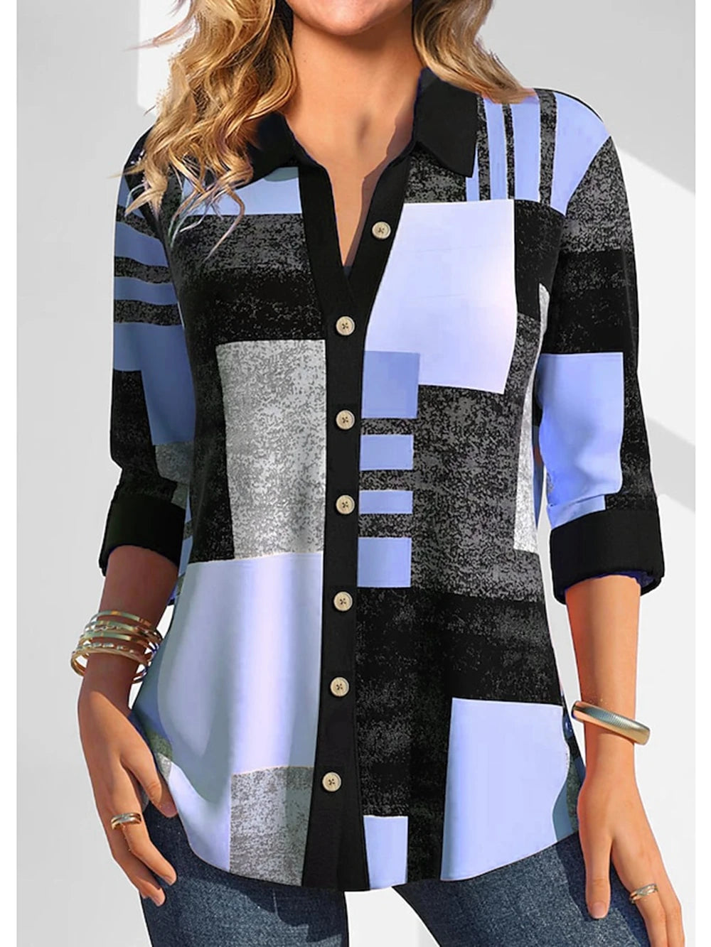 Women's Shirt Blouse Plaid Yellow Blue Purple Print Button Long Sleeve Casual Fashion Shirt Collar Fit 2025 Spring & Fall Tops
