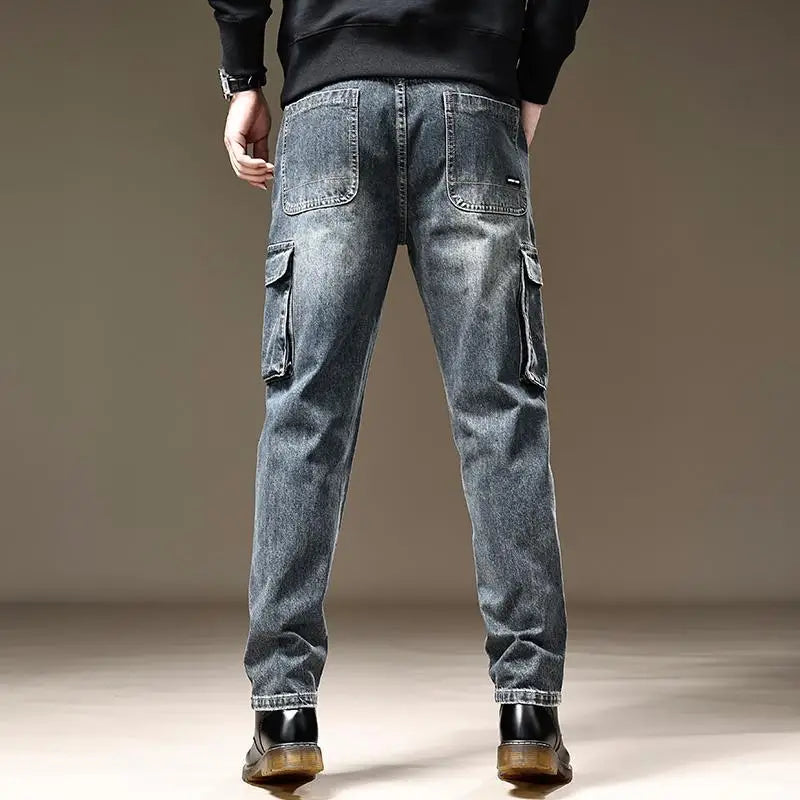 Jeans for Men Straight Male Cowboy Pants with Pockets Trousers Cargo Regular Aesthetic New in Stacked Korean Fashion Trend 2024