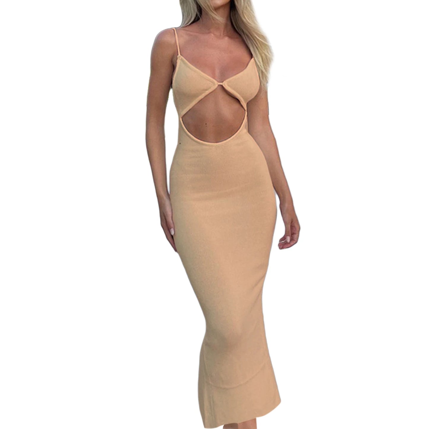 Women Sleeveless V-Neck Cutout Bodycon Dress High Street Elegant Party Vestidos Suspender Backless Bodycon Long Dresses
