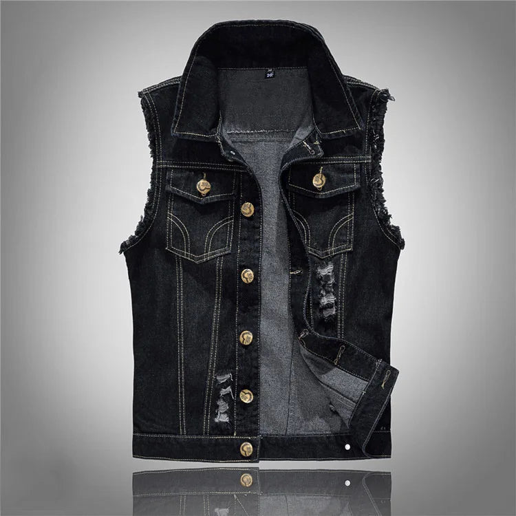 2025 Men's Fashion Jeans Sleeveless Jacket Vest Male Black Blue Denim Jeans Vest Man Cowboy Outdoors Waistcoat Mens Jacket Vest