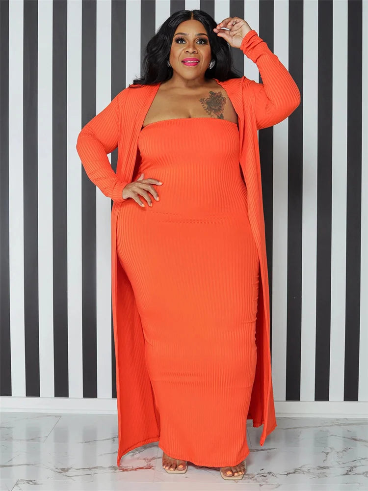 Wmstar Plus Size Dress Sets 2 Piece Outfits Maxi Dresses Out Wear Coat Sexy Matching Suit Fall Clothes Wholesale Dropshipping