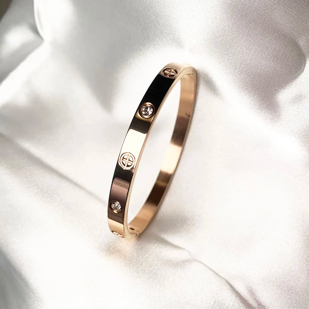Gold Color Zircon And Cross Nut Nail Bracelet