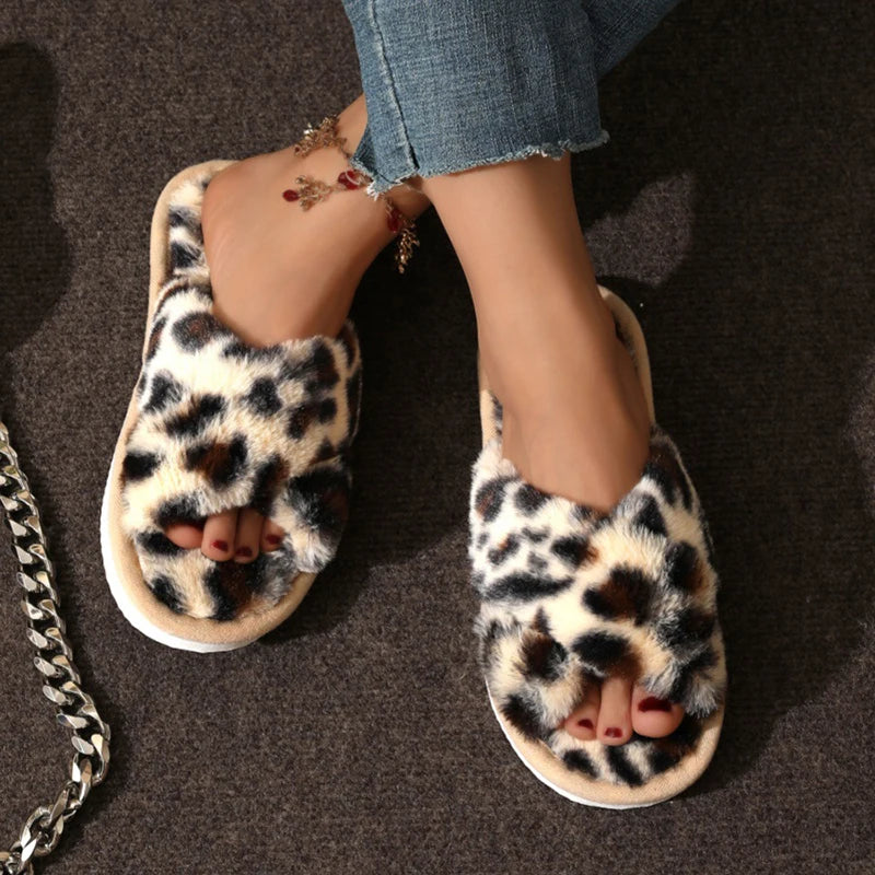 CrissCross Band Plush House Slippers for Women