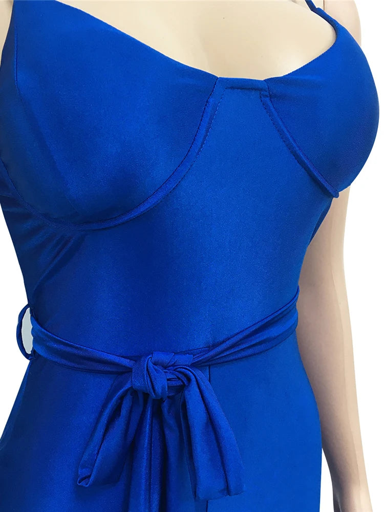 HBLL Women's Sexy Jumpsuits Clubwear Elegant Party Rompers High Waisted Wide Leg Pants One Piece Sleeveless Jumpsuit with Belt