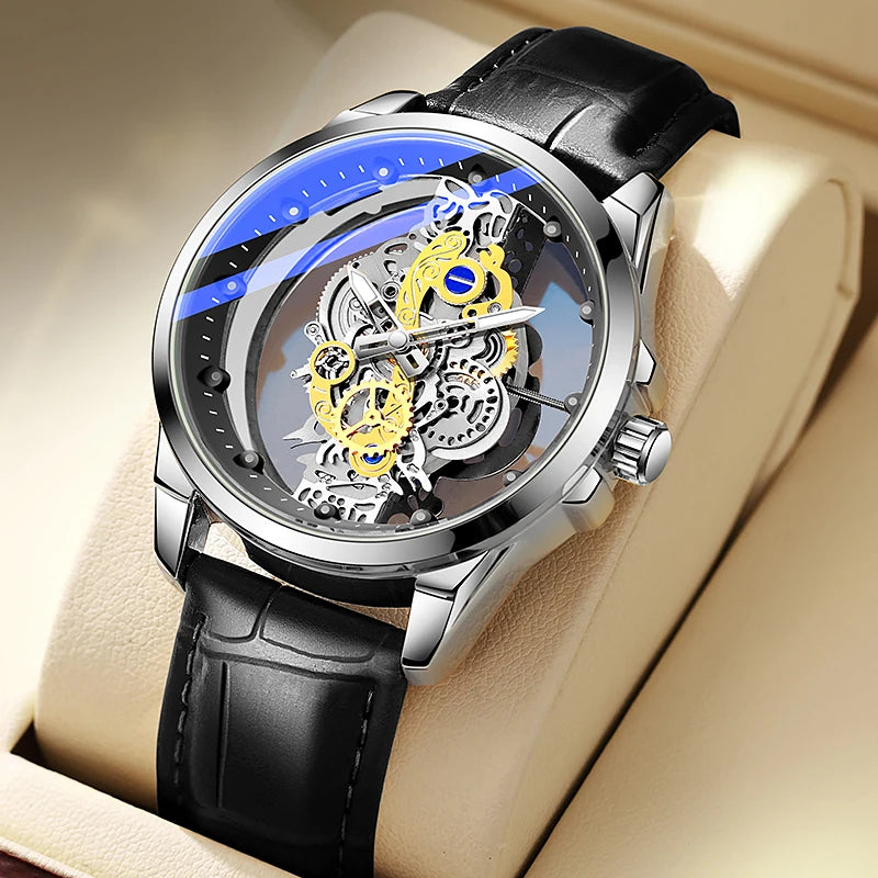 TPW Hot Trendy Fashion Wholesale Men Golden Skeleton Automatic Quartz Wrist Watches Luxury 2024