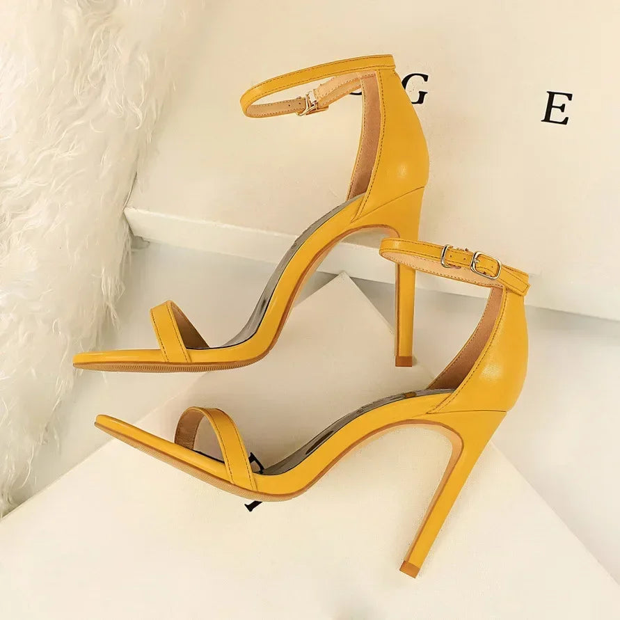 Women Sexy Club 10cm High Heels Stripper Gladiator Holiday Sandals Lady Daily Ankle Strappy Red Khaki Nightclub Dress Sandles